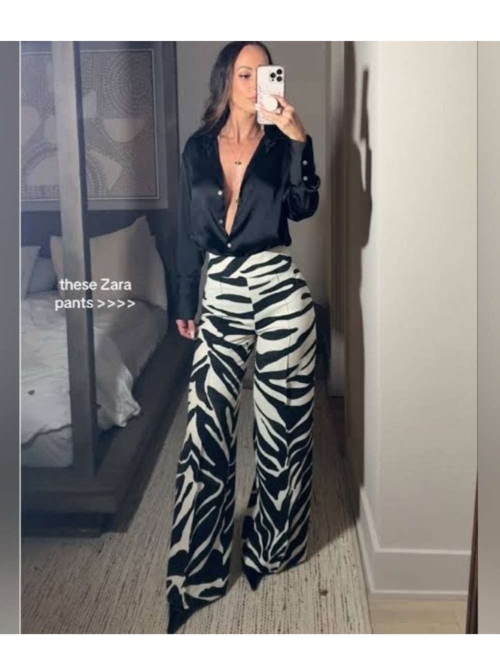 Zara Black & White Zebra-Print Wide-Leg Pants - Picture 3 of 7